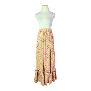 Vintage 24" Waist Homemade Floral Maxi Skirt Ruffle Lavender Orange Yellow